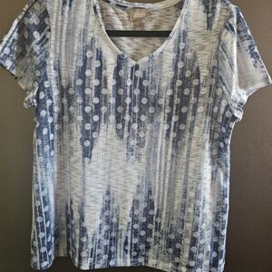 Chico's Short Sleeve Blue and White Top